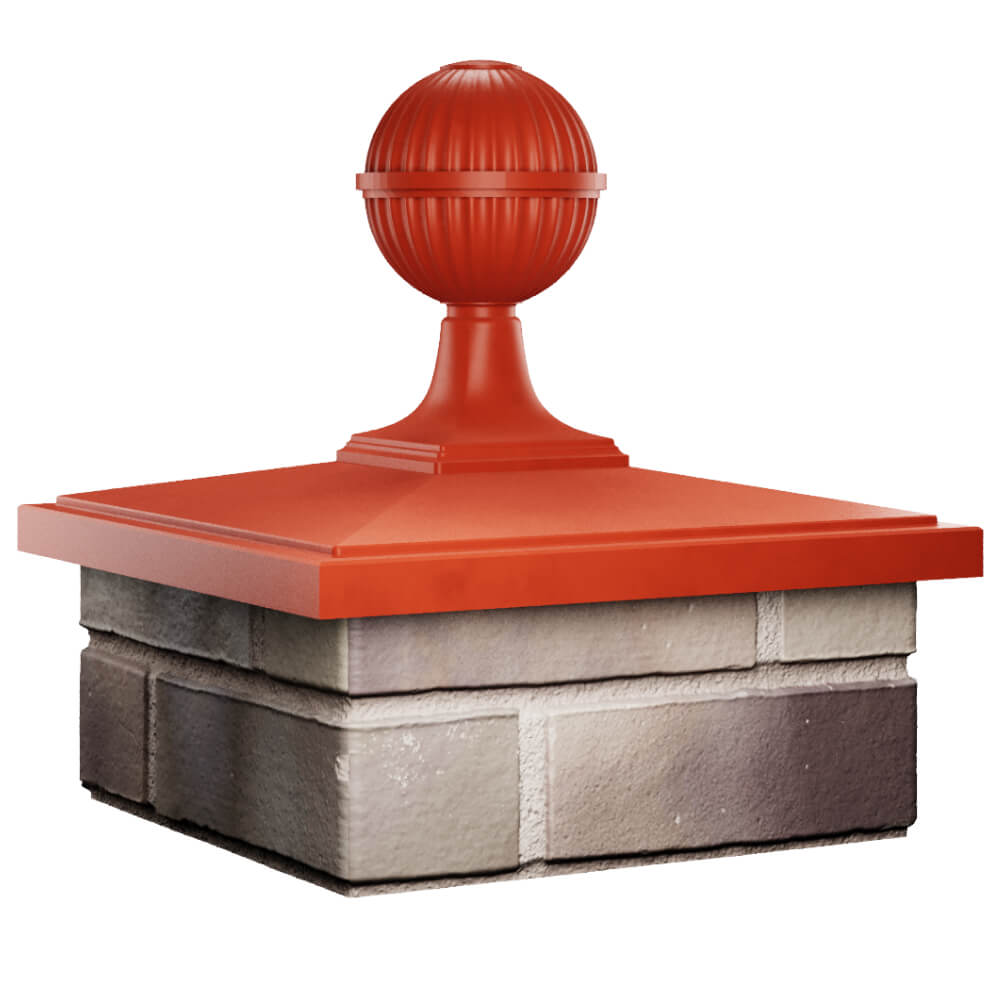 Колпак Zking БонаМоно Красный с шаром на столб 1.5х1.5 кирпича (385х385, 400х400мм) в сборе в Коврове фото