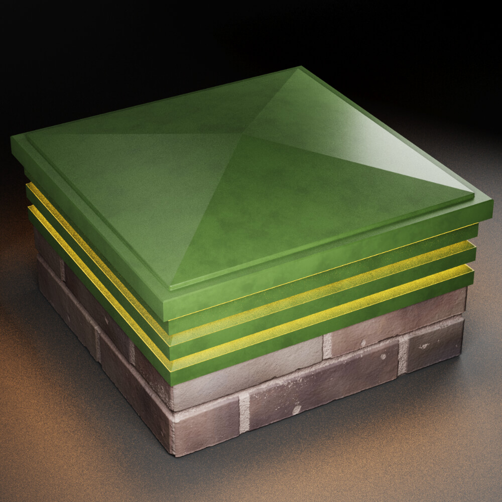 Колпак Zking Бона ХайТек Зеленый на столб 2х2 кирпича (513х513мм) с подсветкой в Коврове фото