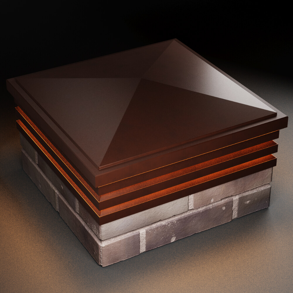 Колпак Zking Бона ХайТек Коричневый на столб 2х2 кирпича (513х513мм) с подсветкой в Коврове фото