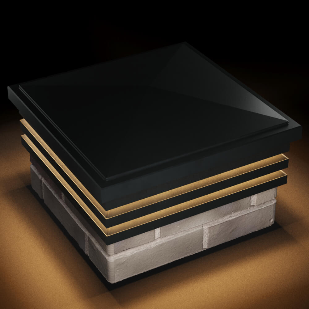 Колпак Zking Бона ХайТек Черный на столб 1.5х1.5 кирпича (385х385мм) с подсветкой в Коврове фото