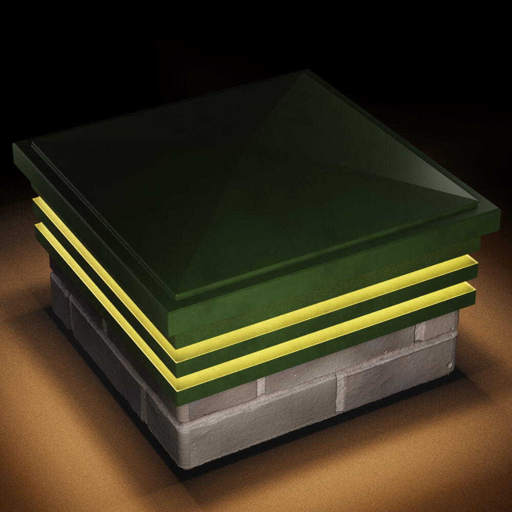 Колпак Zking Бона ХайТек Зеленый на столб 1.5х1.5 кирпича (385х385мм) с подсветкой в Коврове фото