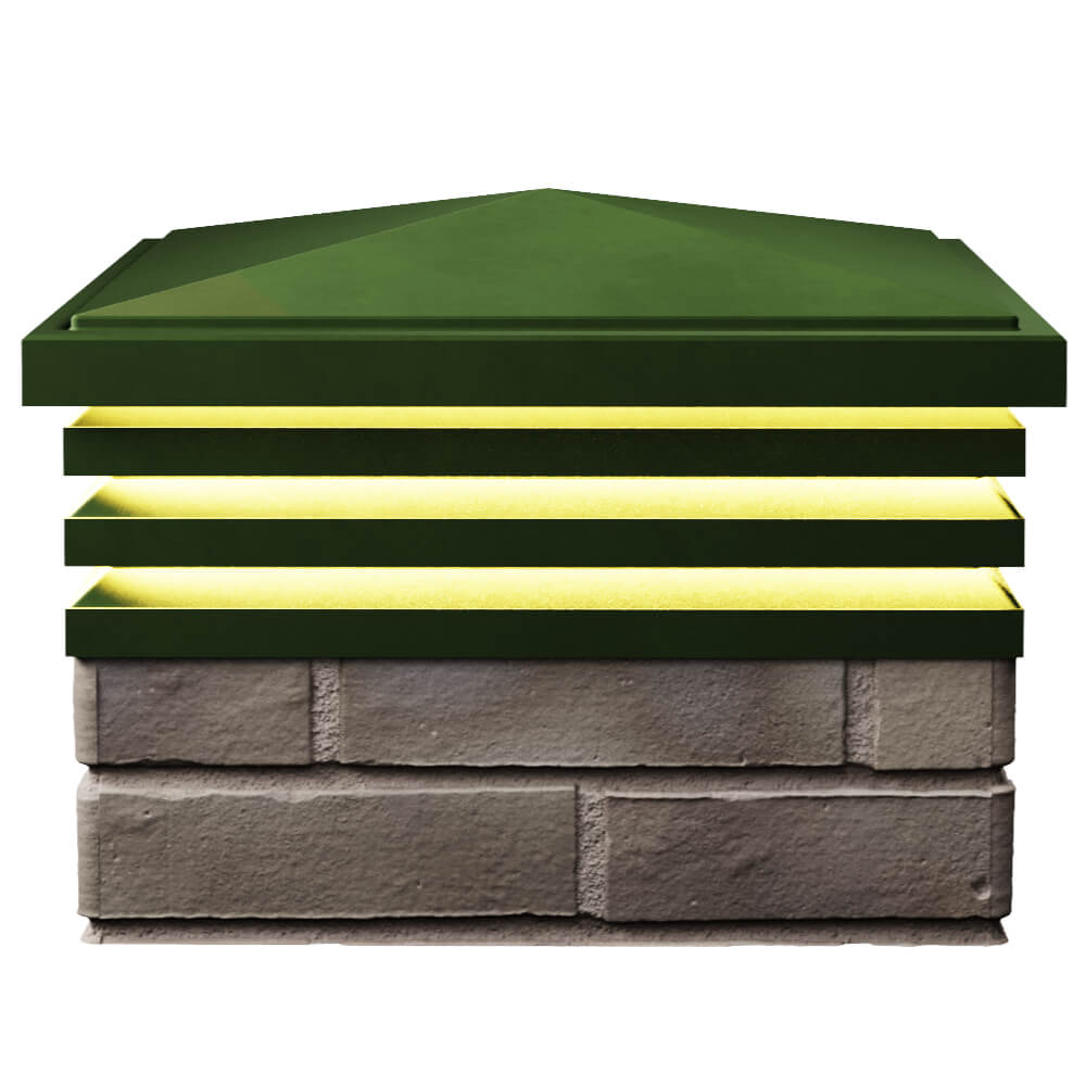 Колпак Zking Бона ХайТек Зеленый на столб 1.5х1.5 кирпича (385х385мм) с подсветкой в Коврове фото