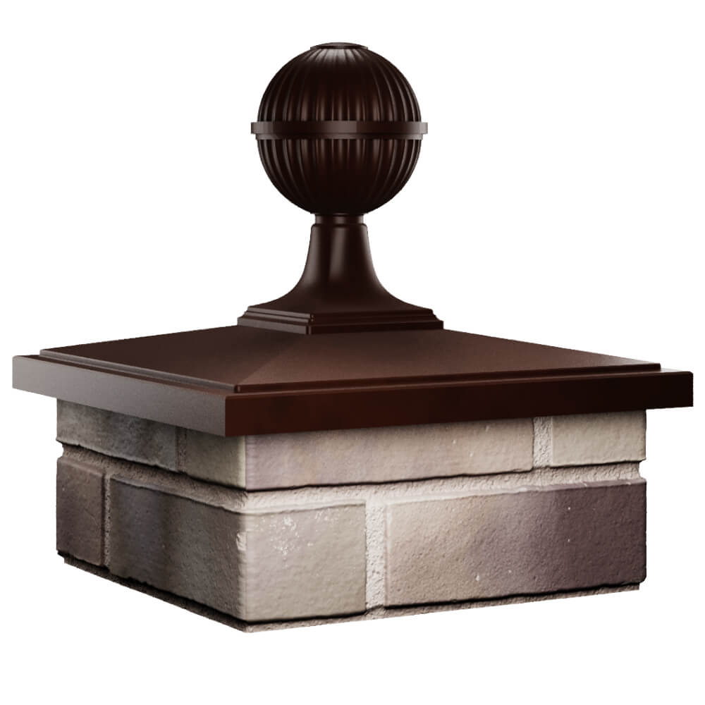 Колпак Zking БонаМоно Коричневый с шаром на столб 1.5х1.5 кирпича (385х385, 400х400мм) в сборе в Коврове фото