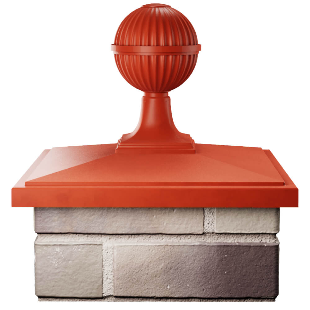 Колпак Zking БонаМоно Красный с шаром на столб 1.5х1.5 кирпича (385х385, 400х400мм) в сборе Ковров фото
