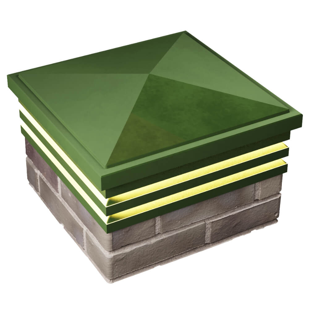 Колпак Zking Бона ХайТек Зеленый на столб 1.5х1.5 кирпича (385х385мм) с подсветкой в Коврове фото