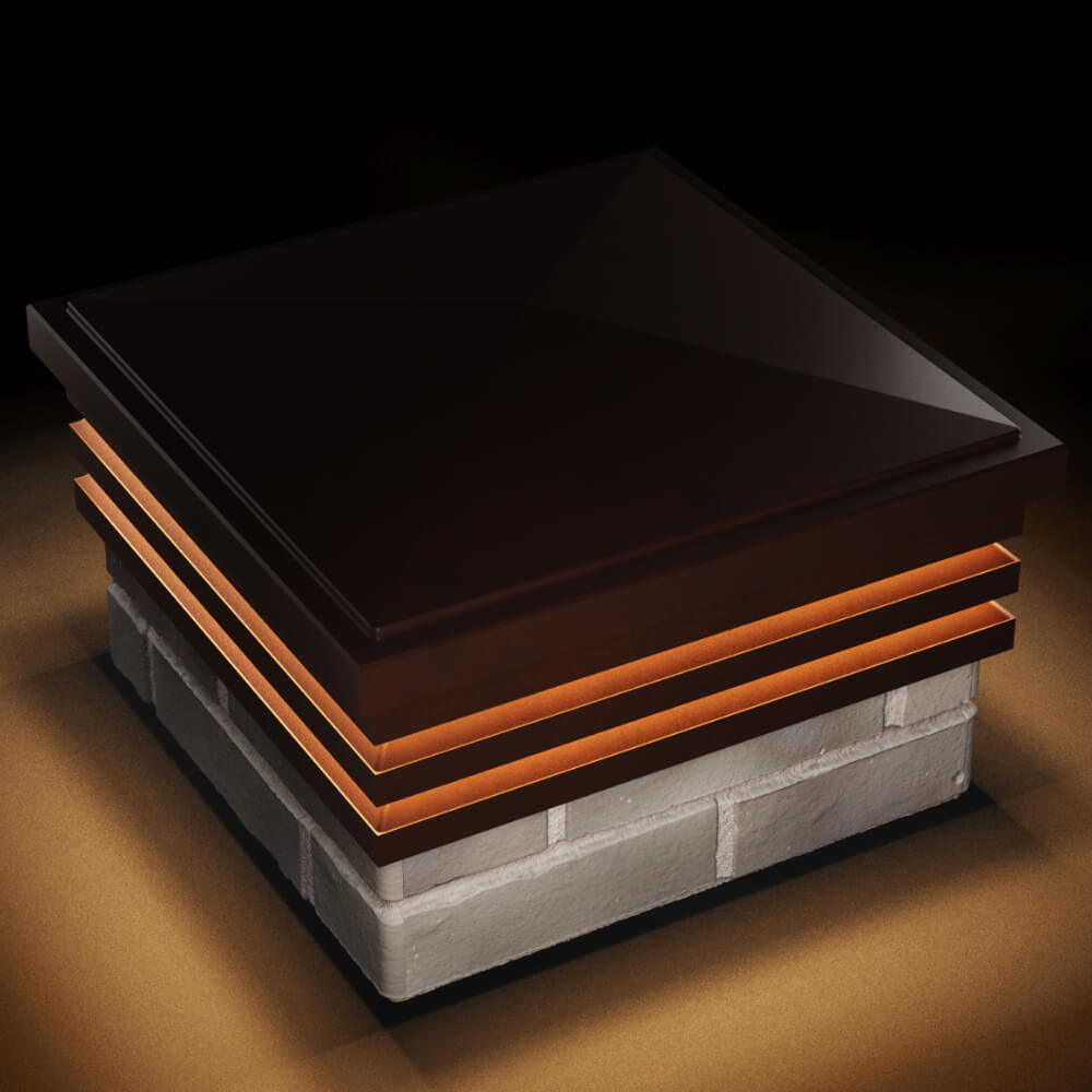 Колпак Zking Бона ХайТек Коричневый на столб 1.5х1.5 кирпича (385х385мм) с подсветкой в Коврове фото