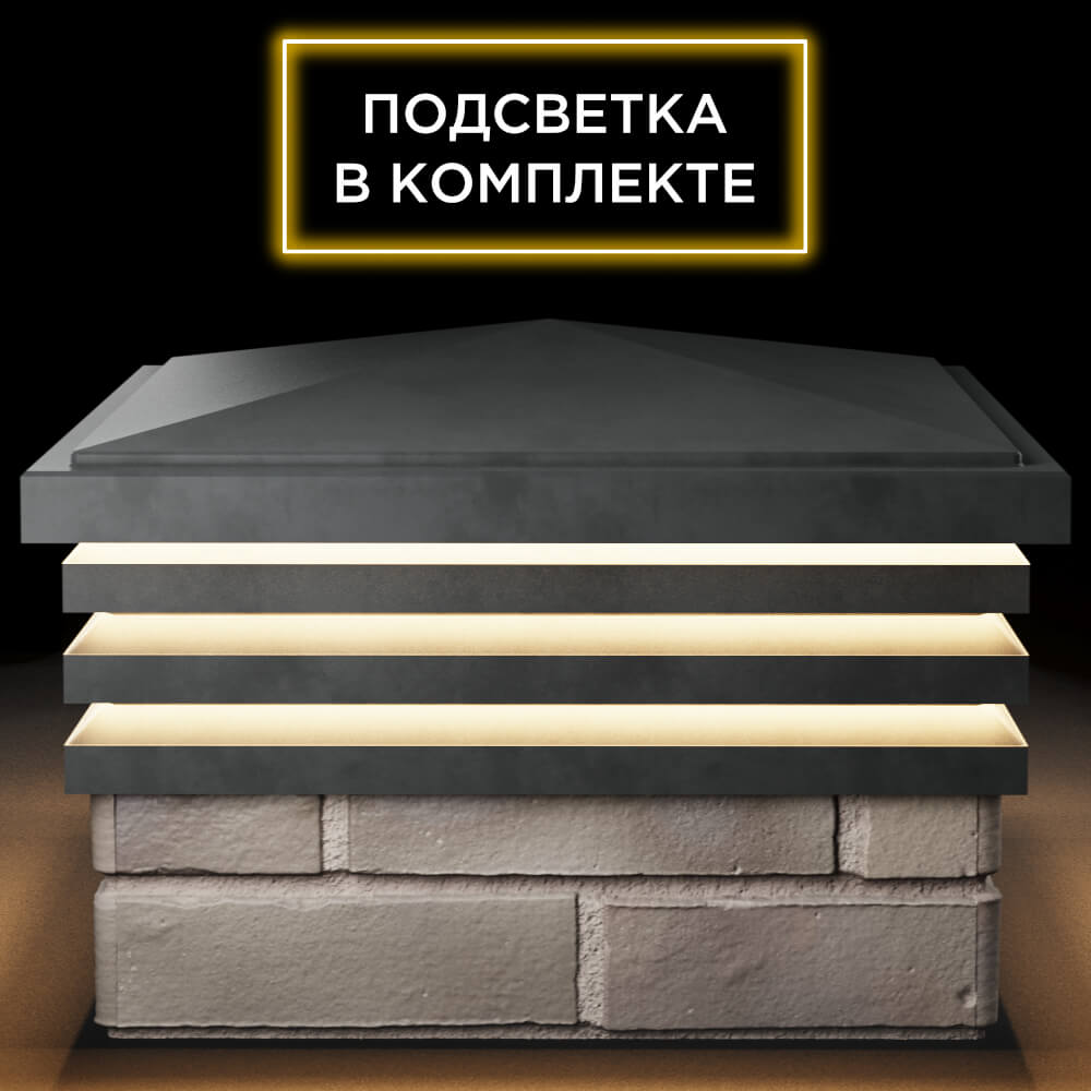 Колпак Zking Бона ХайТек Серый на столб 1.5х1.5 кирпича (385х385мм) с подсветкой Ковров фото