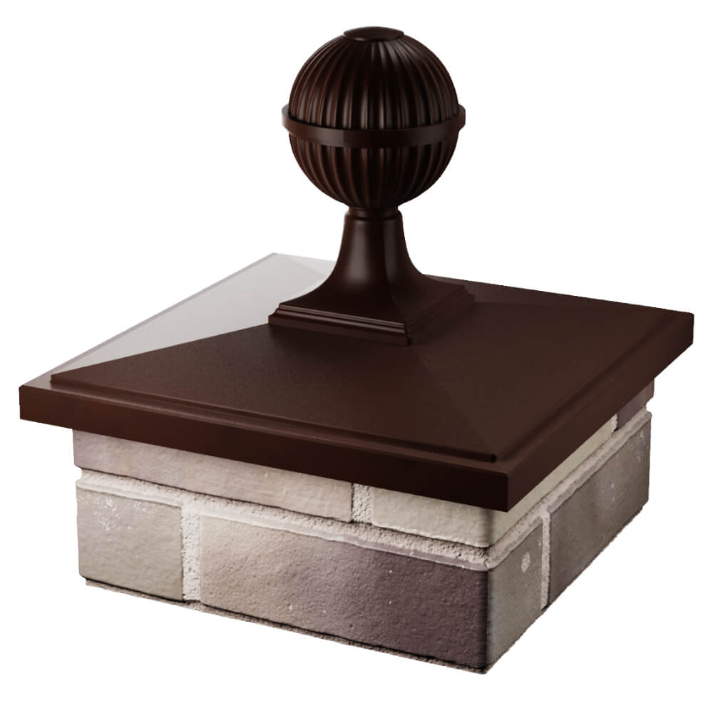 Колпак Zking БонаМоно Коричневый с шаром на столб 1.5х1.5 кирпича (385х385, 400х400мм) в сборе в Коврове фото