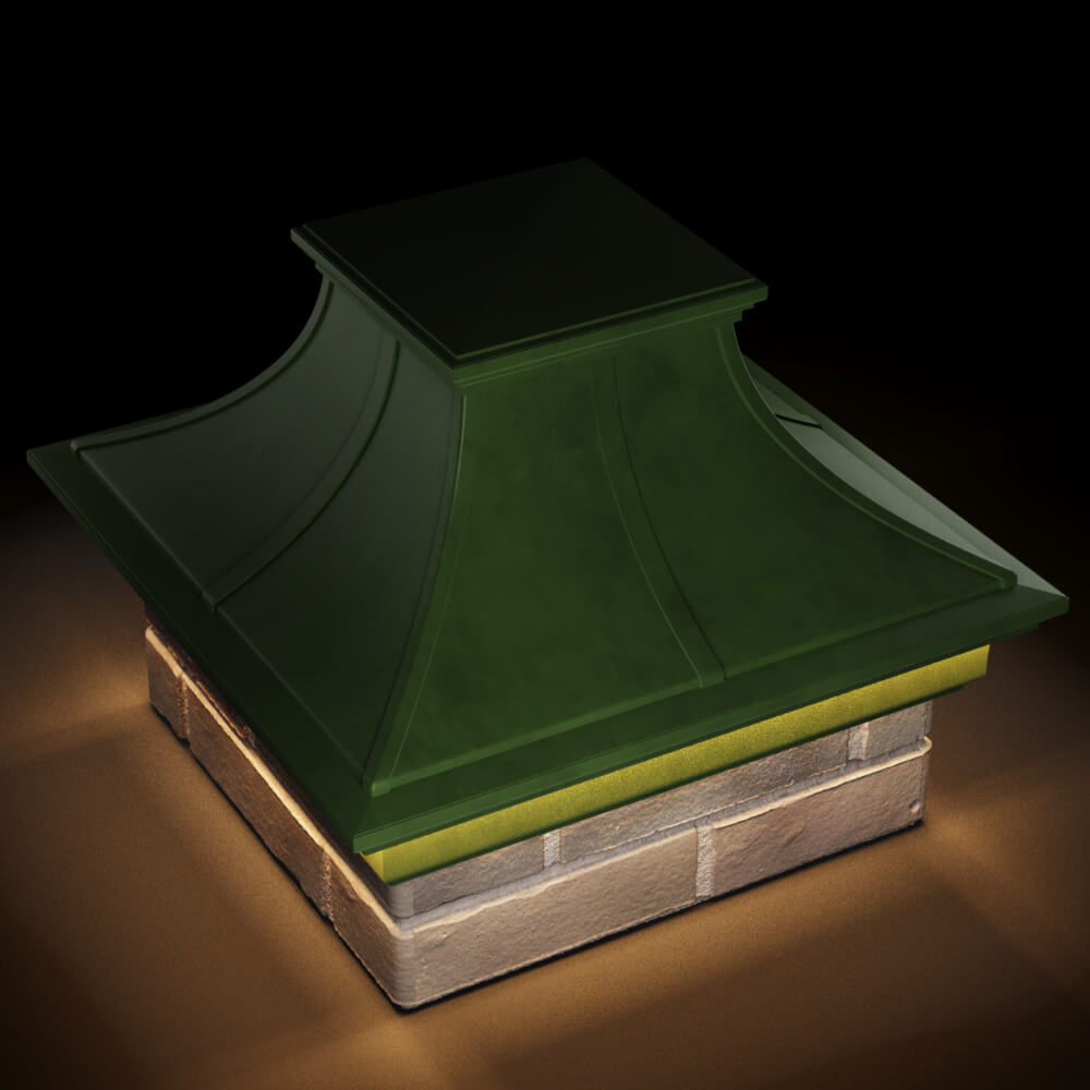 Колпак Zking Монблан Премиум Зеленый на столб 1.5х1.5 кирпича (385х385мм) с подсветкой в Коврове фото