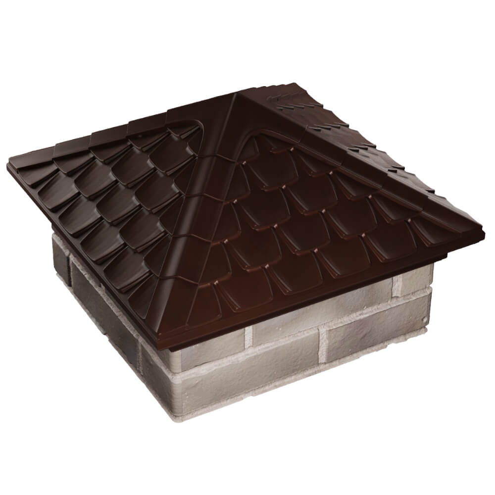 Колпак Zking Эльбрус Коричневый на столб 1.5х1.5 кирпича (385х385мм) в Коврове фото