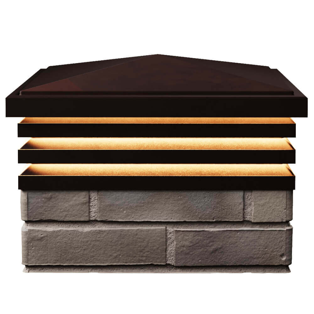 Колпак Zking Бона ХайТек Коричневый на столб 1.5х1.5 кирпича (385х385мм) с подсветкой в Коврове фото